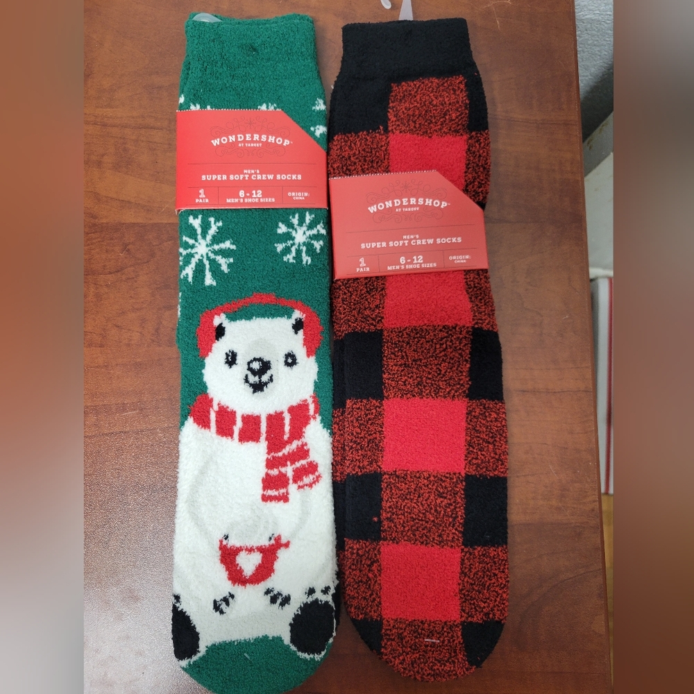 Wondershop Men's Festive Crew Socks 2 Pack Nwt